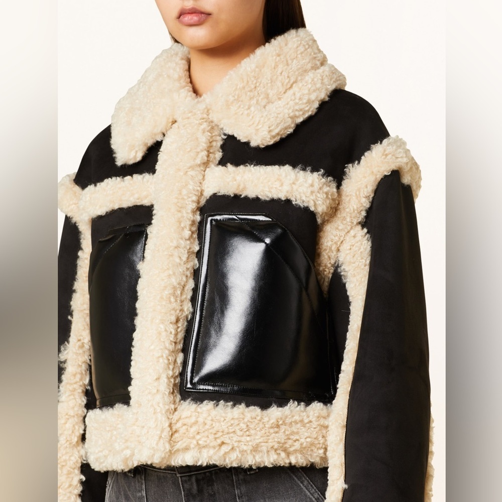 Stand Studio Black Faux Leather Shearling Edith Jacket Cropped 6/42 IT - Picture 2 of 5